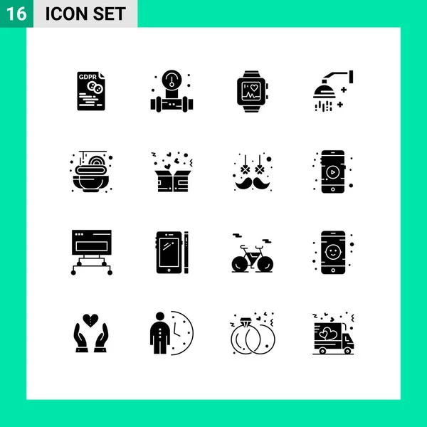 Universal Solid Glyphs Set För Webben Och Mobila Applikationer Dusch — Stock vektor