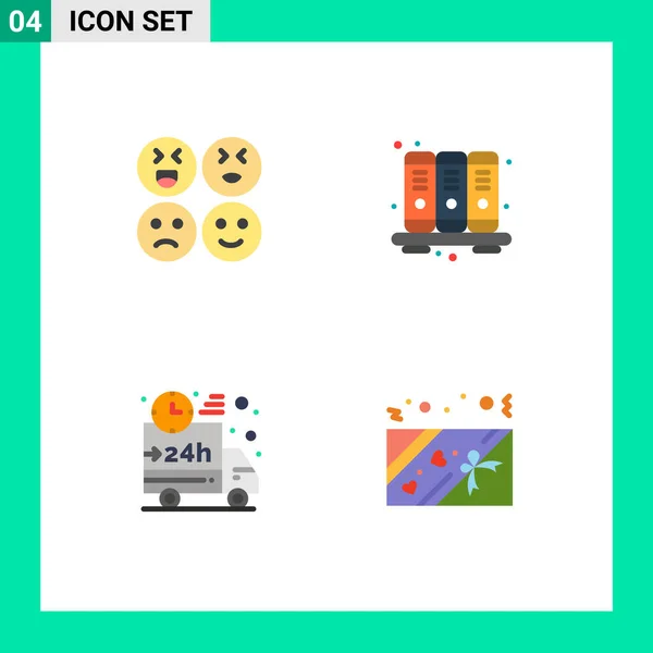 Set Icone Piatte Universali Applicazioni Web Mobili Emoji Camion Agenda — Vettoriale Stock