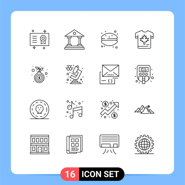加拿大 通心粉可编辑矢量设计元素16行符号和符号的库存矢量图标包 — 图库矢量图片