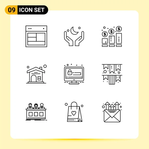 Creative Icons Modern Signs Symbols Real Estate Home Cresent Money — Stock Vector