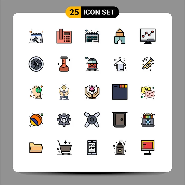 Set Icone Moderne Simboli Segni Film Schermo Calendario Lcd Elementi — Vettoriale Stock