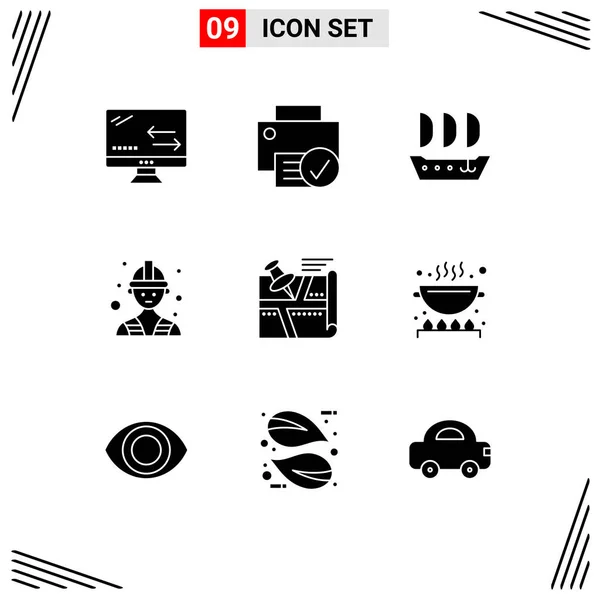Set Modern Icons Sysymbols Signs Position Location Hardware Worker Builder — Vector de stock