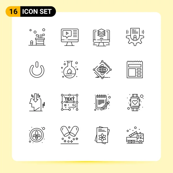Symboles Icône Universelle Groupe Contours Modernes Carte Utilisateur Éducation Réglage — Image vectorielle