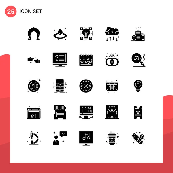 Set Commercial Solid Glyphs Pack Building Online Backup Creative Cloud — Vector de stock