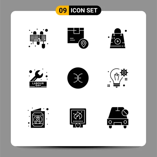 Stock Vector Icon Pack Mit Zeilenzeichen Und Symbolen Für Schraubenschlüssel — Stockvektor