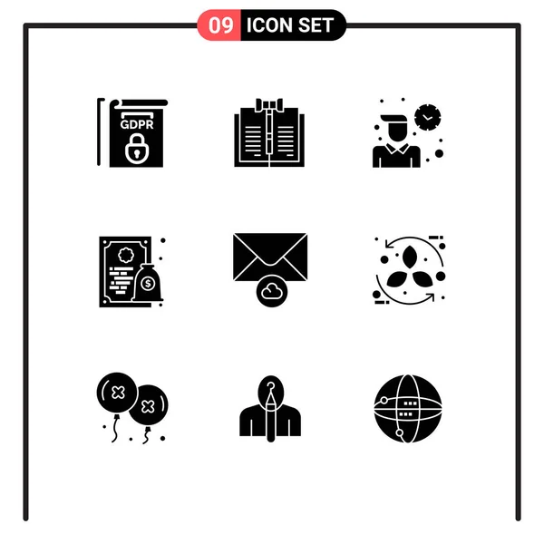 Icônes Créatives Signes Symboles Modernes Nuage Licence Dossiers Diplôme Travail — Image vectorielle