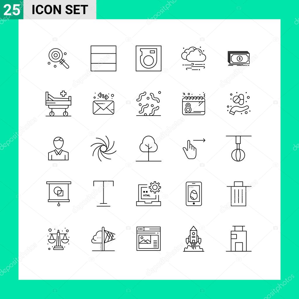 25 Creative Icons Modern Signs and Symbols of bed, transfer, hard, fund, cloud Editable Vector Design Elements