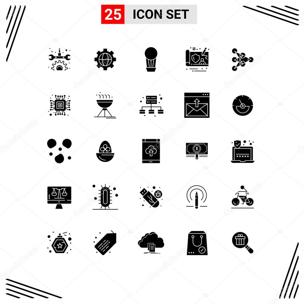 Pictogram Set of 25 Simple Solid Glyphs of computer, data, hot, algorithm, learning Editable Vector Design Elements