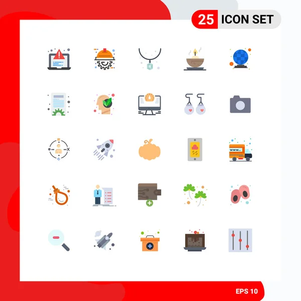 Set Modern Icons Sysymbols Signs Globe Communicate Accessories Candle Bowl — Vector de stock