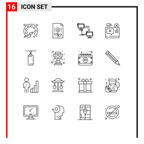 16组外设符号和符号 用于Youtube Record Investment Video Sync可编辑向量设计元素 — 图库矢量图片