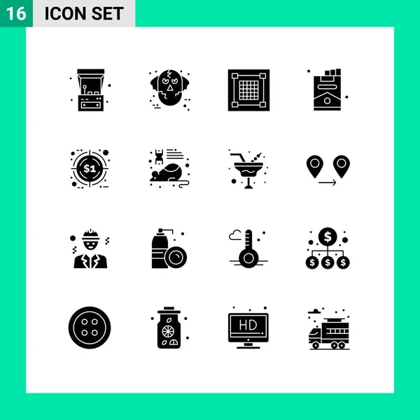 Set Modern Icons Symbols Signs Party Cigarette Wolf Cigar Graphic — Stock Vector
