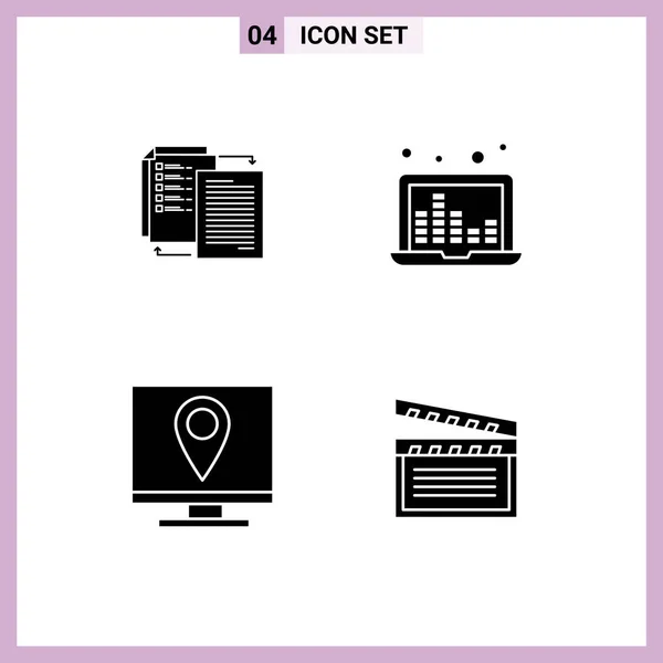 Mobile Interface Solid Glyph Set Pictograms File Address Wlan Sound — Stockový vektor