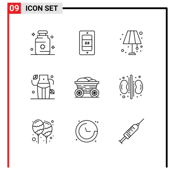 Set Modern Icons Sysymbols Signs Food Trolley Lamp Woman Waist — Archivo Imágenes Vectoriales