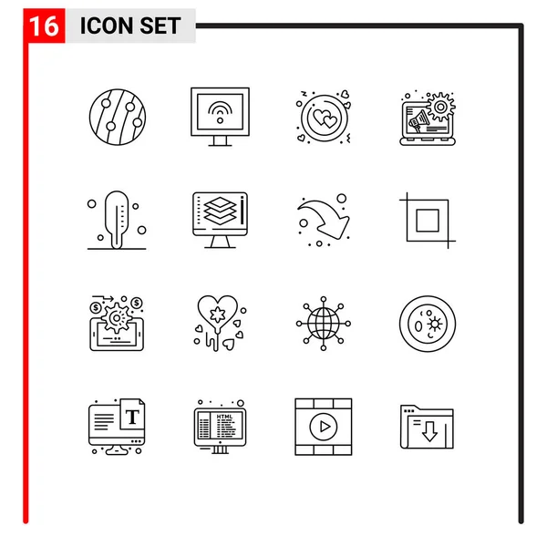 Stock Vector Icon Pack Vonali Jelek Szimbólumok Hőmérő Tartalom Digitális — Stock Vector