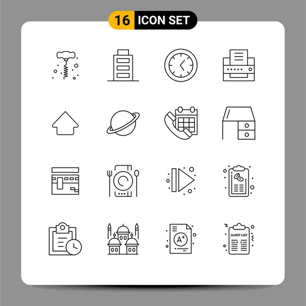 Set Modern Icons Sysymbols Signs Flag Space Printer Planet Editable — Vector de stock