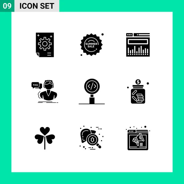 Universal Icon Symbols Group Modern Solid Glyphen Code Beratung Einkauf — Stockvektor