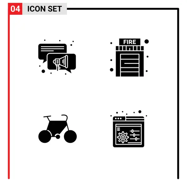 Conjunto Icones Modernos Símbolos Sinais Para Conversa Viagem Fogo Bicicleta —  Vetores de Stock