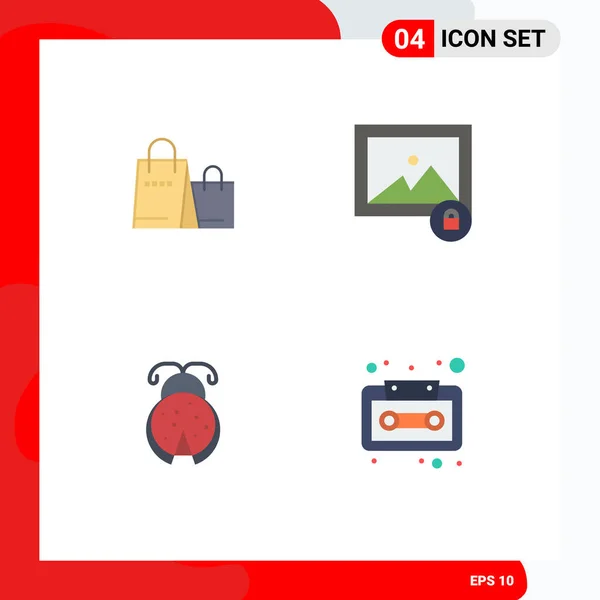 Mobile Interface Flat Icon Set Pictograms Bag Ladybug Shop Photo — Stock Vector
