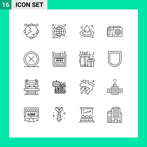 Skupina Modern Outlines Set Delete Cancel World Photo Camera Editable — Stockový vektor