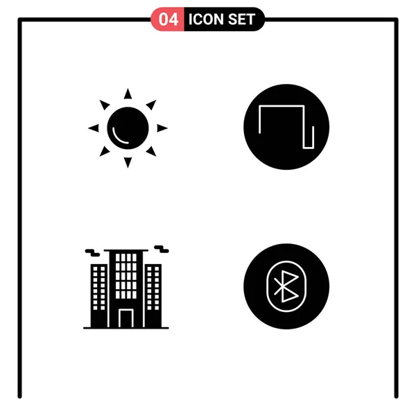 Mobile Interface Solid Gyph Set Pictograms Sun Work Sound Building — Vector de stock