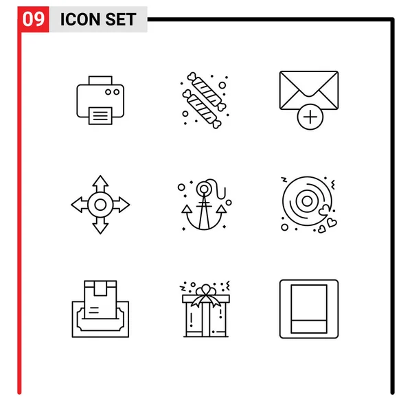 2014 Mobile Interface Outline Set Pictograms Heart Summer Mail Sea — 스톡 벡터
