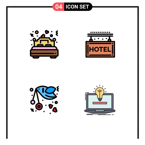 Creative Icons Modern Signs Symbols Bed Bird Wedding Journey Love — Stock Vector