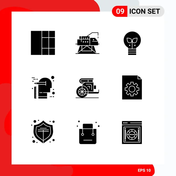 Set of 9 Commercial Solid Glyphs pack for old, chariot, lamp, mind, thinking Editable Vector Design Elements — Stock Illustration Set Commercial Solid Glyphs Pack Old Chariot Lamp Mind Thinking Stock Illustration
