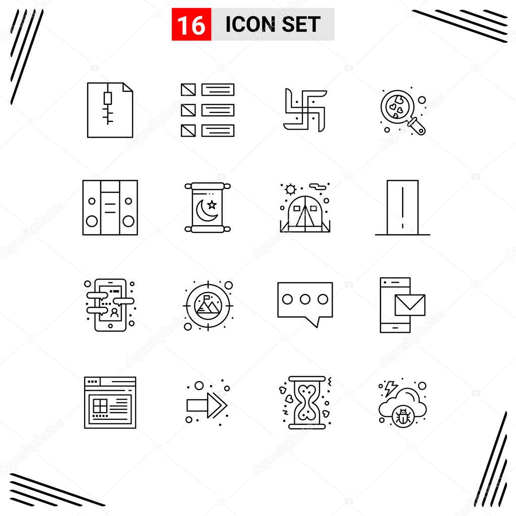16 Creative Icons Modern Signs and Symbols of center, wedding, church, search, heart Editable Vector Design Elements