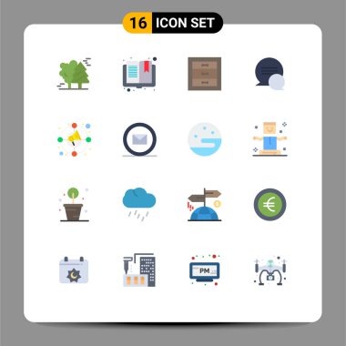 Web Yazdırma Ortamı için 16 Modern Düz Renk İşareti ve Sembolü Paketi: Artırma, mesaj, okuma, konuşma, Yaratıcı Vektör Tasarım Elemanlarının İçsel Düzenleme Paketi