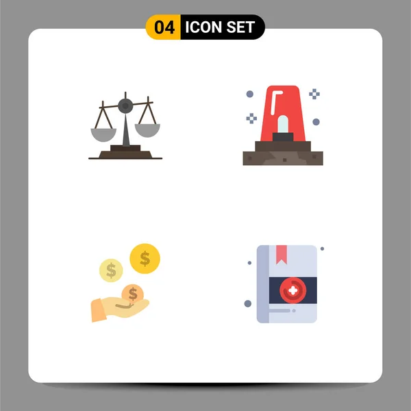 Modern Set Flat Icons Pictograph Balance Danger Justice Scale Siren — Stock Vector