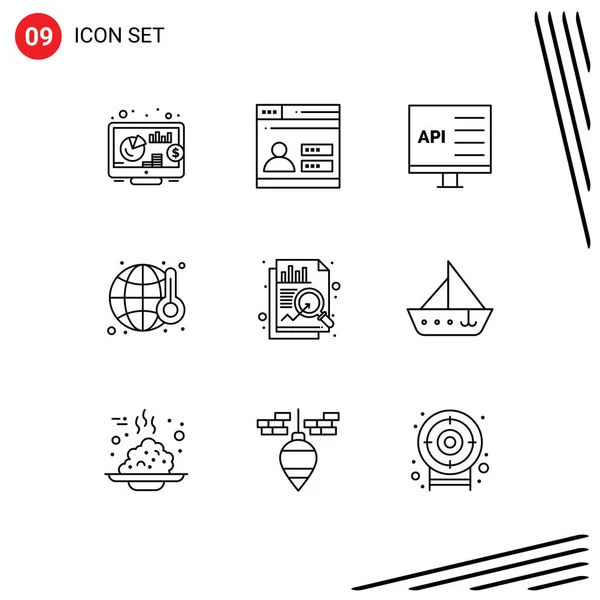 Editable Vector Line Pack Simple Outlines Chart World Coding Waste — Stock Vector