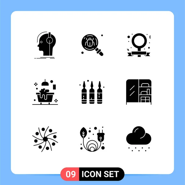 Interfejs Użytkownika Solid Glyph Pack Nowoczesnych Znaków Symboli Prysznica Łazienka — Wektor stockowy