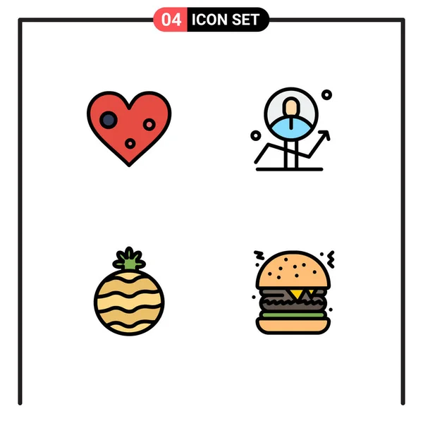 Vector Stock Icon Pack Líneas Signos Símbolos Para Corazón Fruta — Archivo Imágenes Vectoriales