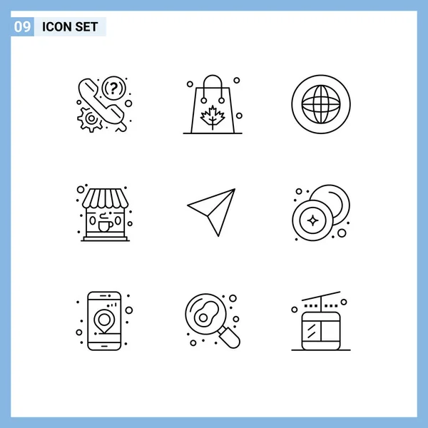 Set Modern Icons Sysymbols Signs Shop Cafe Shopping Support Global — Archivo Imágenes Vectoriales