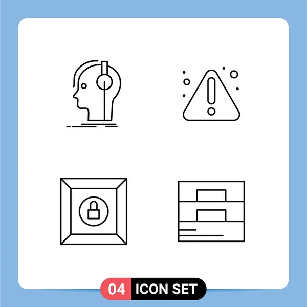 Mobile Interface Line Set Pictograms Composer Lock Producer Notice Accessories — Stock Vector