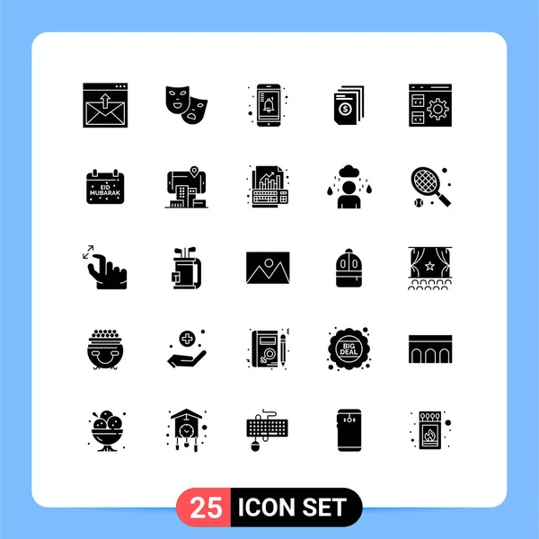 Solide Glyph Pack Mit Universellen Symbolen Für App Rechnung Mardi — Stockvektor