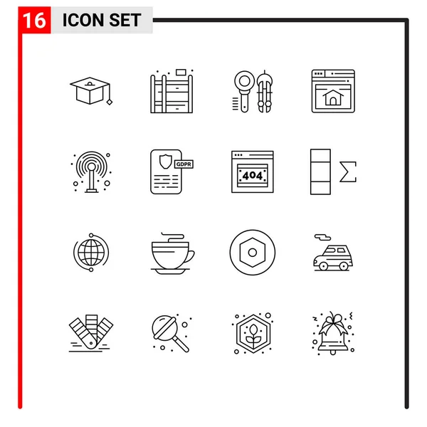 編集可能なベクトルラインパック16の簡単な概要Wifi モデム コンパス ホームページ ウェブ編集可能なベクトルデザイン要素 — ストックベクタ
