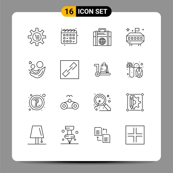 Modern Set Outlines Pictograph Baby Ufo Date Space Globe Editable — Archivo Imágenes Vectoriales