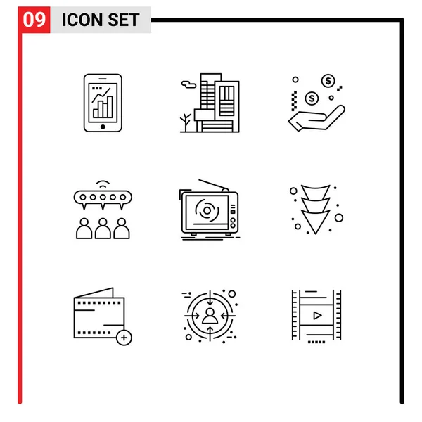 9电视 房地产 可编辑向量设计元素的通用符号 — 图库矢量图片