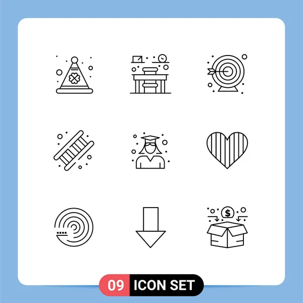 Set Modern Icons Sysymbols Signs Graduation Education Goal Stair Job — Vector de stock