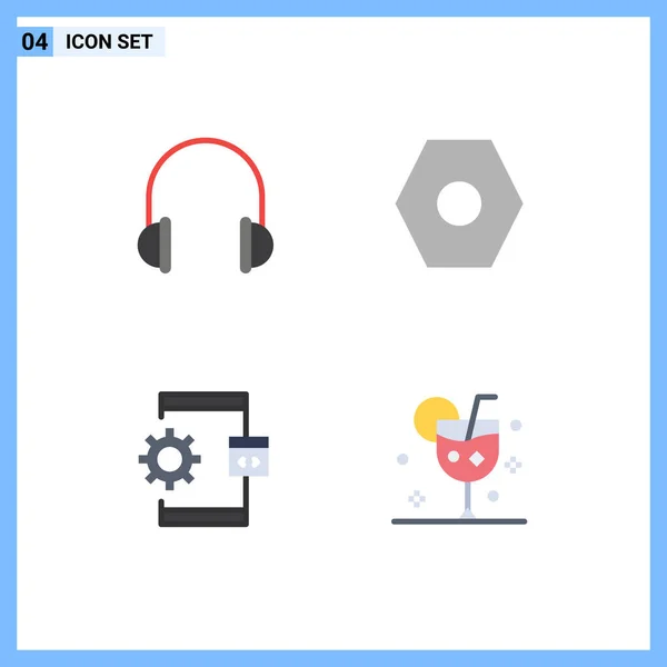 Editable Vector Line Pack Simple Flat Icons Audio Coding Music — Stock Vector