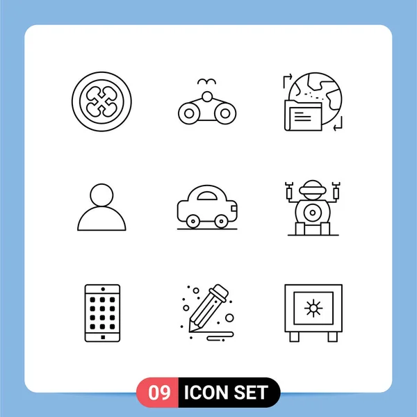 사이트 Mobile Apps Car User Vacation Avatar Data Editable Vector — 스톡 벡터