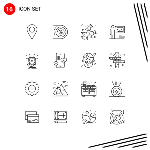 一套16个现代Ui图标的符号 涉及奖项 可编辑向量设计元素 — 图库矢量图片