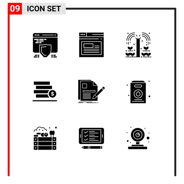 Szerkeszthető Vector Line Pack Egyszerű Solid Glyphs Fájl Menteni Mezőgazdaság — Stock Vector