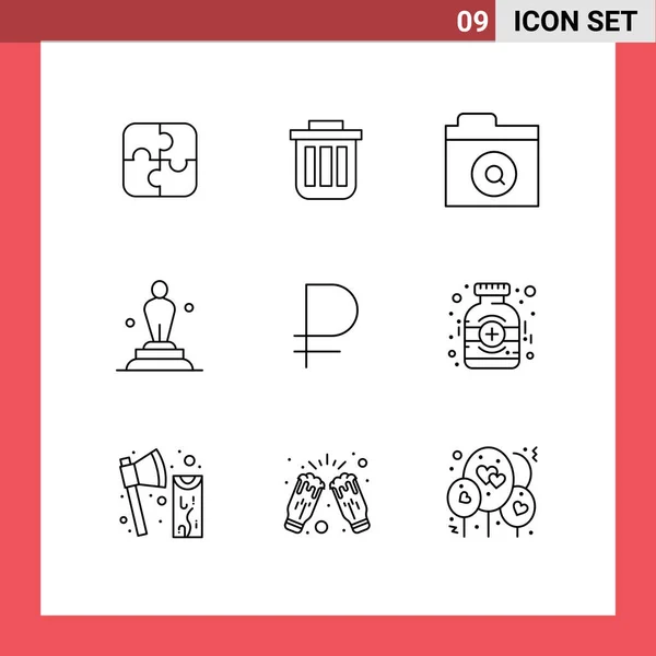 Mobile Interface Outline Set Pictograms Statue Award Container Academy Folder — Stock Vector
