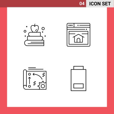 4 Tematik Vektör Dosyasının Düz Renkleri ve Düzenlenebilir Elma Sembolleri, ayar, seo, ana sayfa, api Düzenlenebilir Vektör Tasarım Elemanları