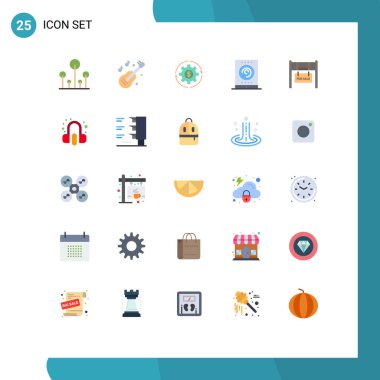 25 Tematik Vektör Düz Renkleri ve Düzenlenebilir Semboller: Yayın, ofis, gelir, kar, Düzenlenebilir Vektör Tasarım Elemanları