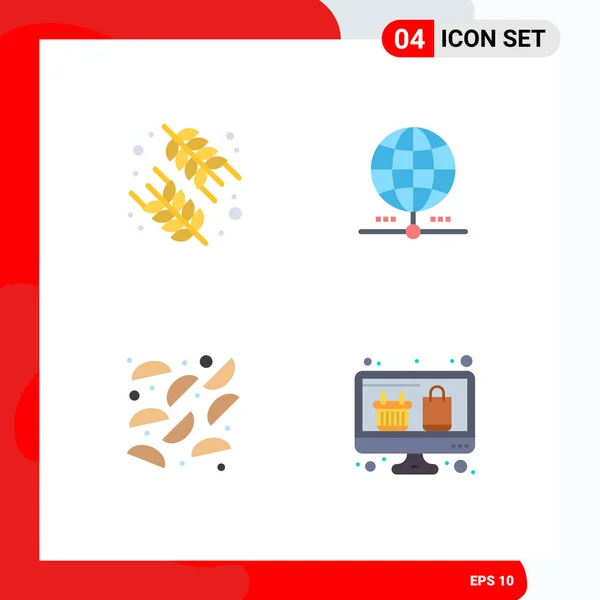 Mobile Interface Flat Icon Set Pictograms Diet Food Rice Worldwide — Vector de stock