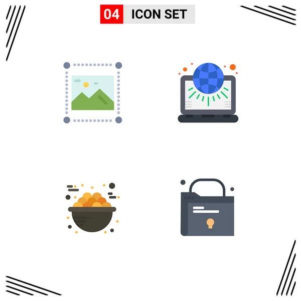 Set Commercial Flat Icons Pack Design Marketing Graphics Net Food — Stock Vector