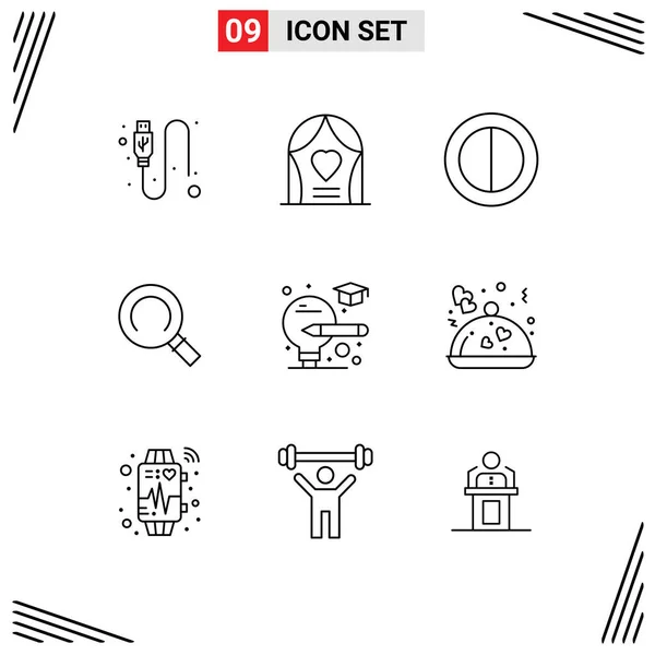 Mobile Interface Outline Set Pictograms Restaurant Graduate Colors Light Search — Stock Vector